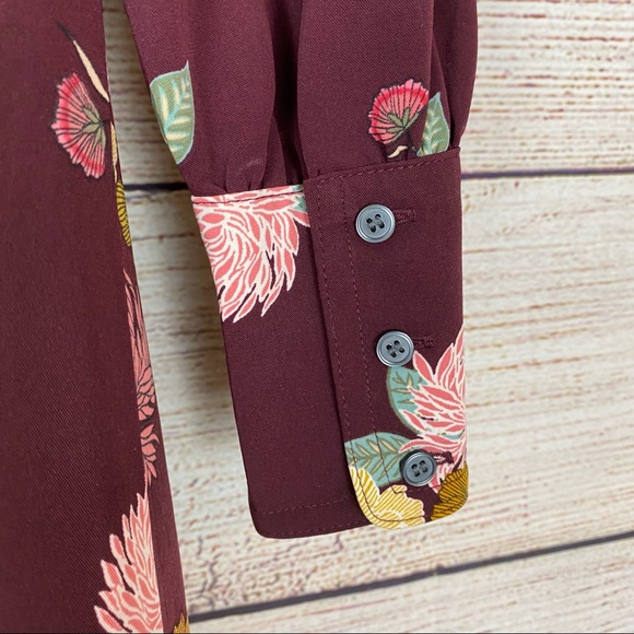 LOFT Womens Tunic Dress Burgundy Floral Print Long Sleeved NEW Size 0 - Picture 5 of 7